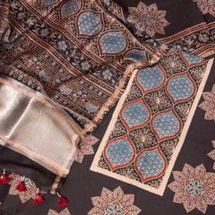 Hand Block Chanderi Ajrakh Kurta Fabric & Hand Block Chanderi Ajrakh Dupatta