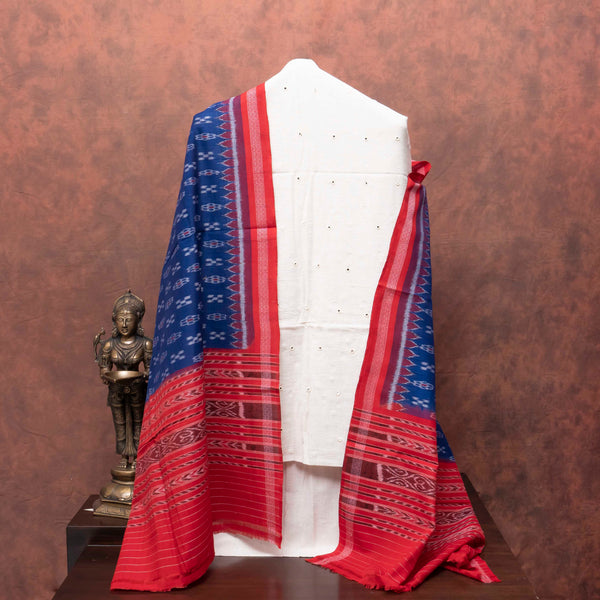 Handloom Kala Cotton Kurta Fabric With Mirror Work & Handloom Cotton Ikkat Dupatta
