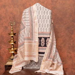 Maheshwari Silk Hand Block Bagh Print Kurta Fabric, Bottom Fabric & Maheshwari Silk Hand Block Bagh Print Dupatta