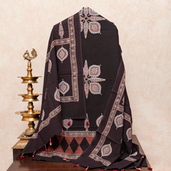 Hand Block Ajrakh Cotton Kurta Fabric, Bottom Fabric & Hand Block Ajrakh Mul Cotton Dupatta