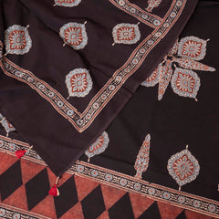 Hand Block Ajrakh Cotton Kurta Fabric, Bottom Fabric & Hand Block Ajrakh Mul Cotton Dupatta