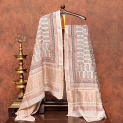 Maheshwari Silk Hand Block Bagh Print Kurta Fabric, Bottom Fabric & Maheshwari Silk Hand Block Bagh Print Dupatta
