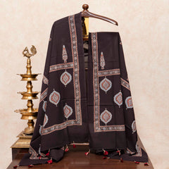 Hand Block Ajrakh Cotton Kurta Fabric, Bottom Fabric & Hand Block Ajrakh Mul Cotton Dupatta