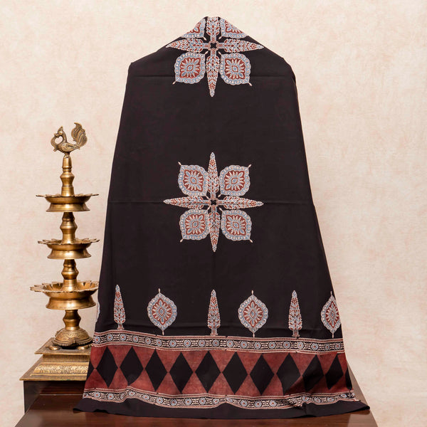 Hand Block Ajrakh Cotton Kurta Fabric, Bottom Fabric & Hand Block Ajrakh Mul Cotton Dupatta