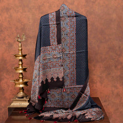 Ajrakh Hand Block Modal Silk Kurta Fabric & Ajrakh Hand Block Model Silk Dupatta