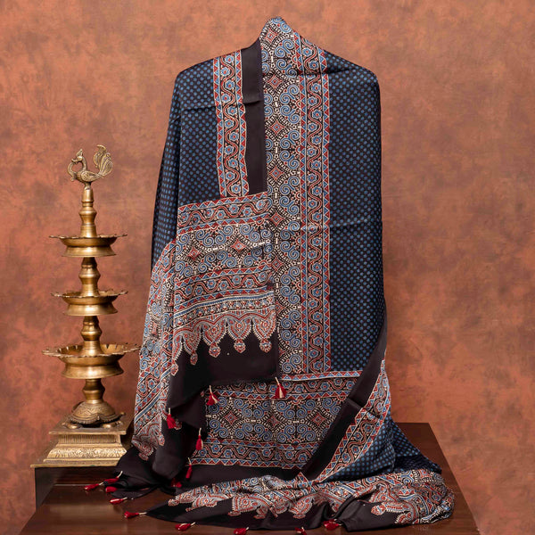Ajrakh Hand Block Modal Silk Kurta Fabric & Ajrakh Hand Block Model Silk Dupatta