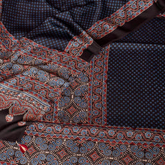 Ajrakh Hand Block Modal Silk Kurta Fabric & Ajrakh Hand Block Model Silk Dupatta