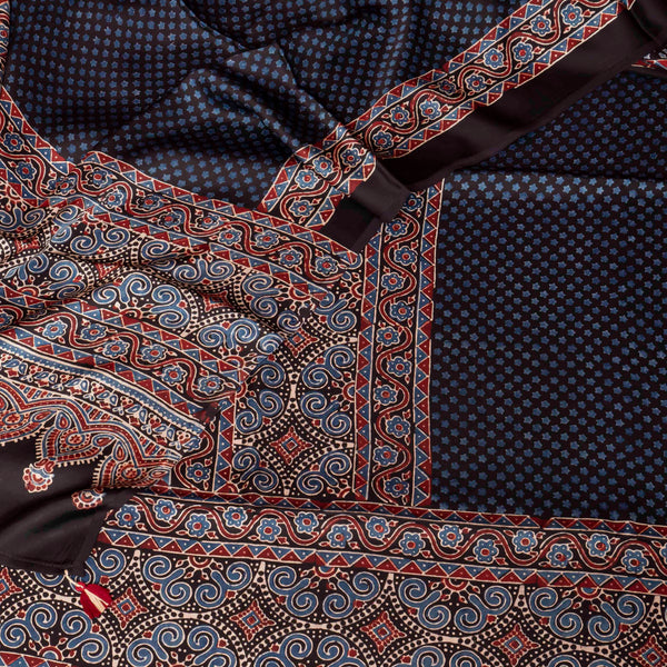 Ajrakh Hand Block Modal Silk Kurta Fabric & Ajrakh Hand Block Model Silk Dupatta