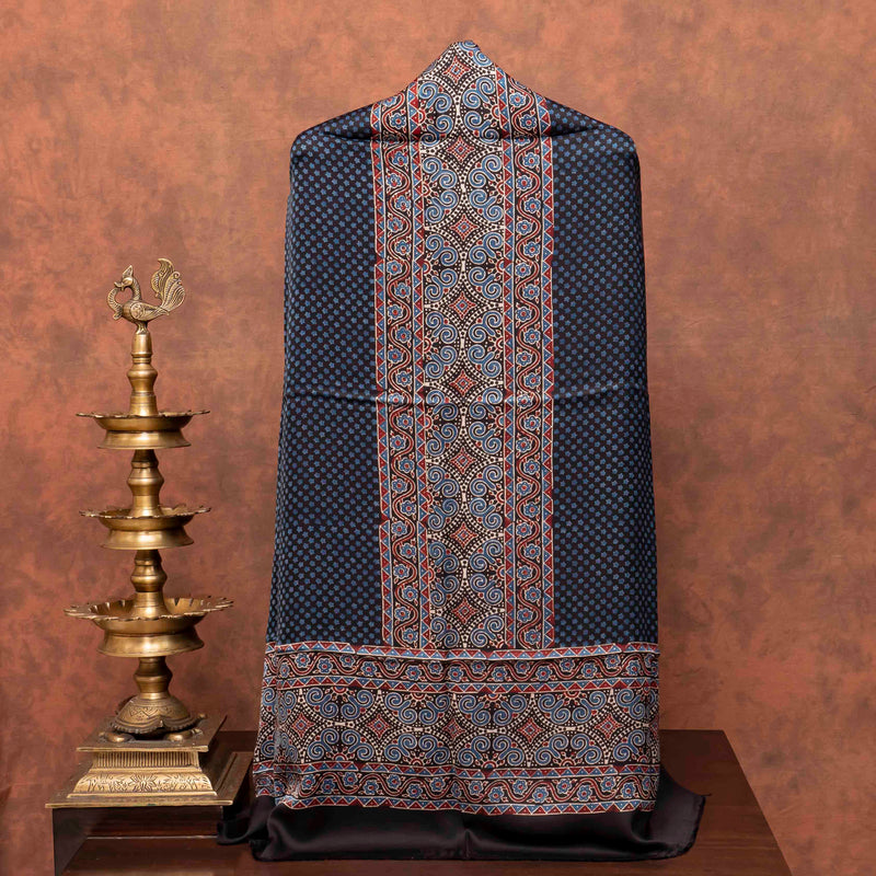 Ajrakh Hand Block Modal Silk Kurta Fabric & Ajrakh Hand Block Model Silk Dupatta