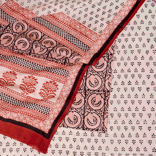 Hand Block Cotton Bagh Print Kurta Fabric, Bottom Fabric & Hand Block Cotton Bagh Print Dupatta
