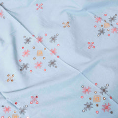Handwoven Woollen Sky Blue Shawl With Mirror Work