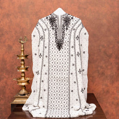 Mul Chanderi Semi Stitch Hand Embroidered Chikankari Kurta Fabric With Pearl - Cut Dana Work In Anarkali Pattern & Mul Chanderi Chikankari Dupatta