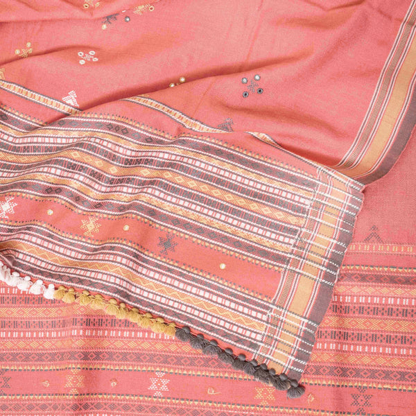 Handwoven Woollen Shawl With Mirror Work