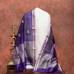 Handloom Linen Kurta - Bottom Fabric With Zari Stripes & Pure Chanderi Pattu Silk Dupatta With Nandi Motifs