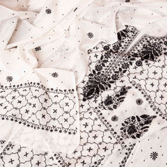 Mul Chanderi Semi Stitch Hand Embroidered Chikankari Kurta Fabric With Pearl - Cut Dana Work In Anarkali Pattern & Mul Chanderi Chikankari Dupatta