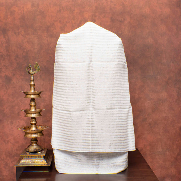 Handloom Linen Kurta - Bottom Fabric With Zari Stripes & Pure Chanderi Pattu Silk Dupatta With Nandi Motifs