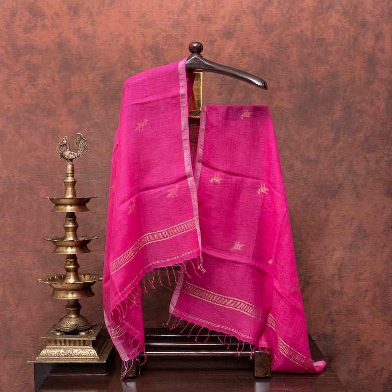 Graceful Kadwa Buta Handloom Chanderi Kurta Set with Linen Stole