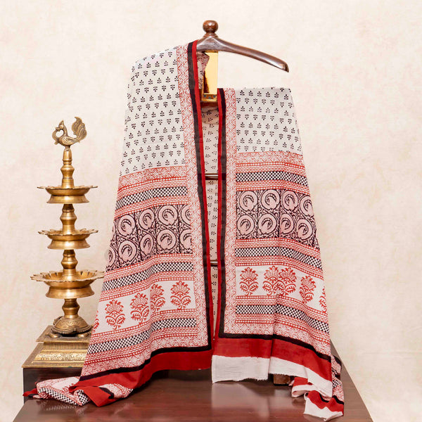 Hand Block Cotton Bagh Print Kurta Fabric, Bottom Fabric & Hand Block Cotton Bagh Print Dupatta