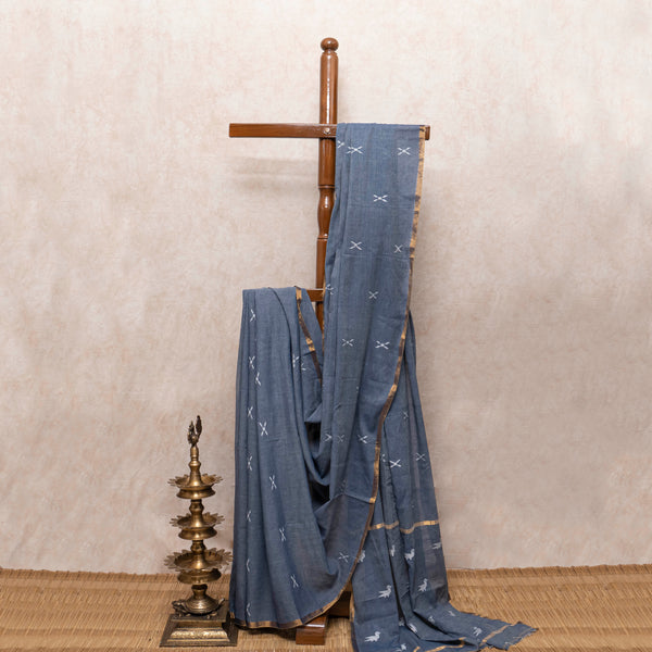 Handloom Handwoven Cotton Jamdani Saree With Motifs & Blouse Fabric