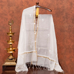 Mul Chanderi Kurta Fabric With Chikankari Hand Embroidery & Mul Chanderi Dupatta With Chikankari Hand Embroidery