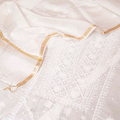 Mul Chanderi Kurta Fabric With Chikankari Hand Embroidery & Mul Chanderi Dupatta With Chikankari Hand Embroidery