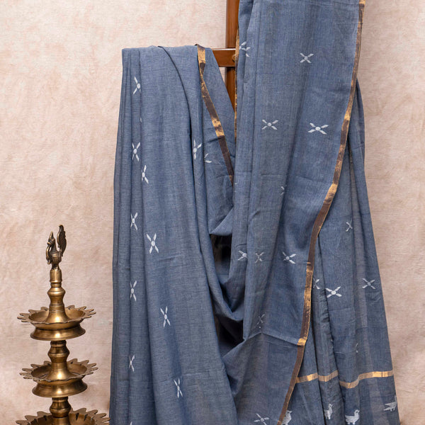 Handloom Handwoven Cotton Jamdani Saree With Motifs & Blouse Fabric
