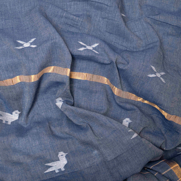 Handloom Handwoven Cotton Jamdani Saree With Motifs & Blouse Fabric