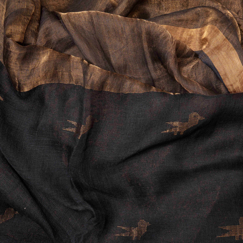 Handloom Handwoven Linen Tissue Saree With Jamdani Zari Motif, With Blouse Piece (Bronze)