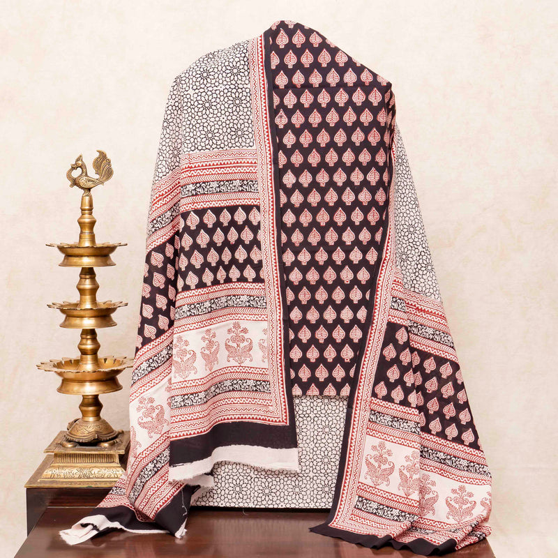 Hand Block Cotton Bagh Print Kurta Fabric, Bottom Fabric & Hand Block Cotton Bagh Print Dupatta