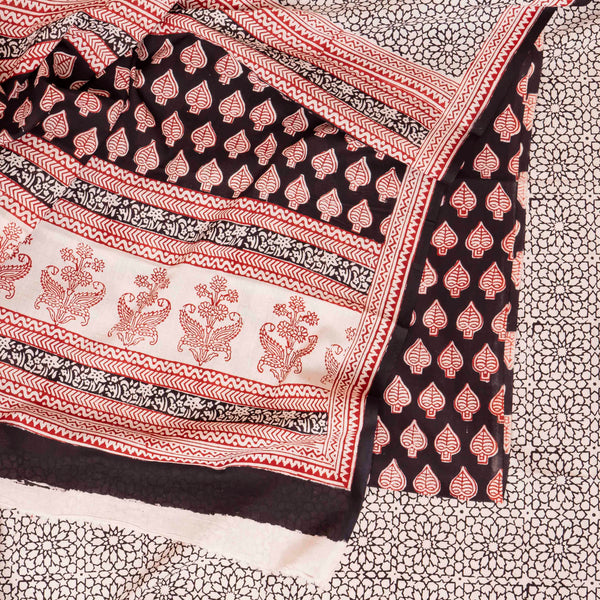 Hand Block Cotton Bagh Print Kurta Fabric, Bottom Fabric & Hand Block Cotton Bagh Print Dupatta