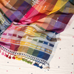 Handloom Kala Cotton Suit Set with Mirror Work & Multicolour Check Dupatta