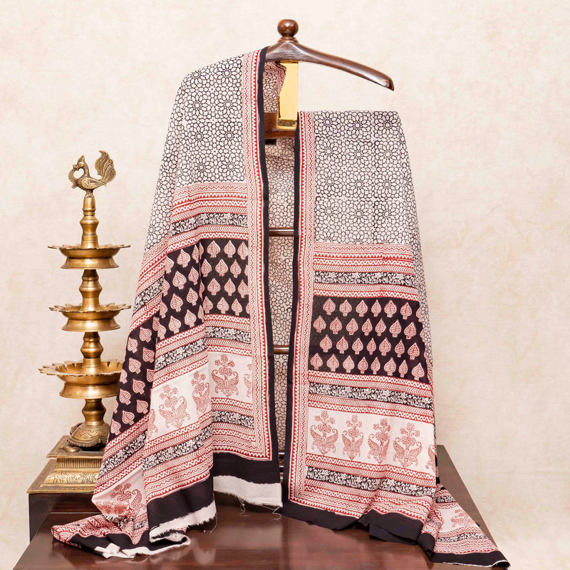 Hand Block Cotton Bagh Print Kurta Fabric, Bottom Fabric & Hand Block Cotton Bagh Print Dupatta