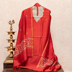 Kashmiri Hand Embroidered Chanderi Silk Kurta Fabric & Kashmiri Hand Embroidery Chandari Silk Dupatta