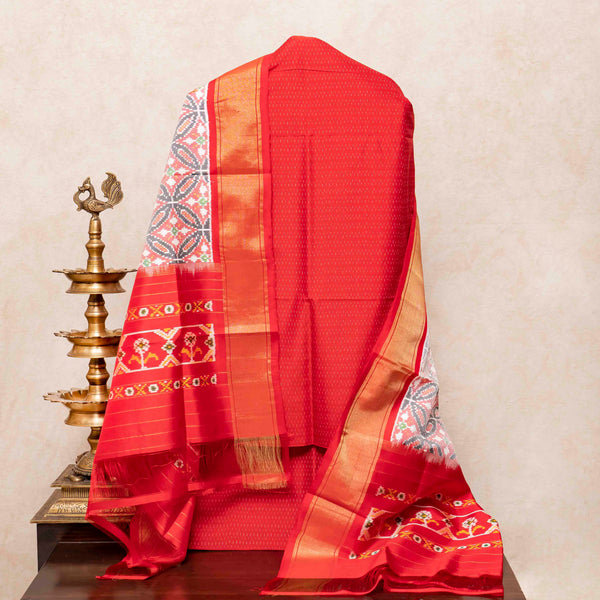 Handloom Cotton Silk Ikkat Kurta, Bottom Fabric & Handloom Mulberry Silk Dupatta