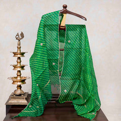 Hand Tie - Dye Kota Silk Kurta Fabric With Zari Hand Embroidery & Zari Hand Embroidery Dupatta