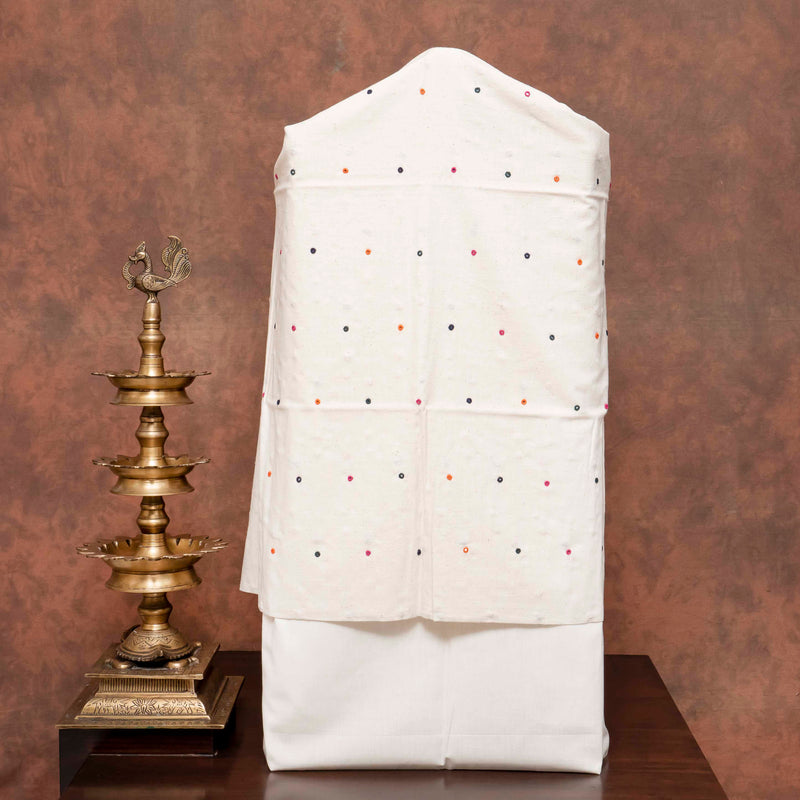 Handloom Kala Cotton Suit Set with Mirror Work & Multicolour Check Dupatta