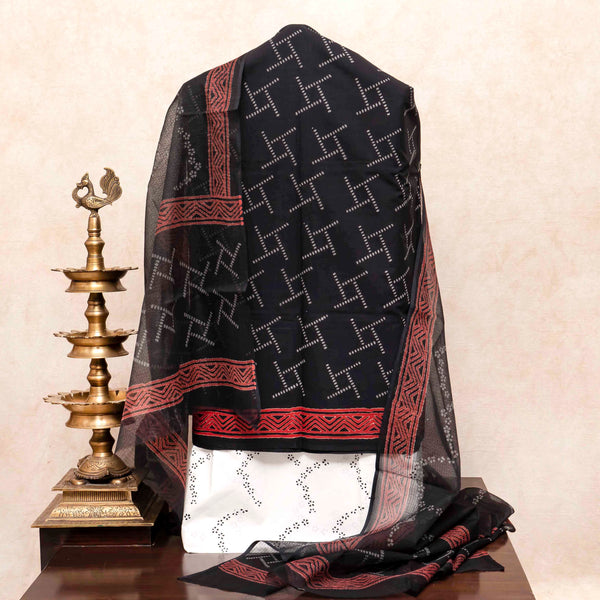 Cotton Hand Block Kurta Fabric, Cotton Hand Block Bottom Fabric & Mangalgiri Cotton Hand Block Dupatta