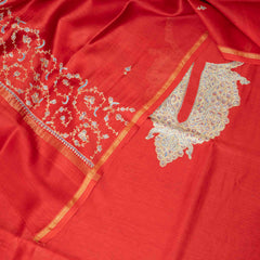 Kashmiri Hand Embroidered Chanderi Silk Kurta Fabric & Kashmiri Hand Embroidery Chandari Silk Dupatta