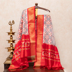 Handloom Cotton Silk Ikkat Kurta, Bottom Fabric & Handloom Mulberry Silk Dupatta