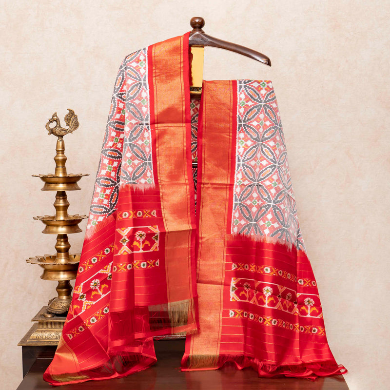 Handloom Cotton Silk Ikkat Kurta, Bottom Fabric & Handloom Mulberry Silk Dupatta