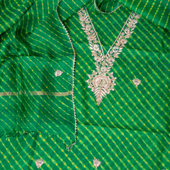 Hand Tie - Dye Kota Silk Kurta Fabric With Zari Hand Embroidery & Zari Hand Embroidery Dupatta