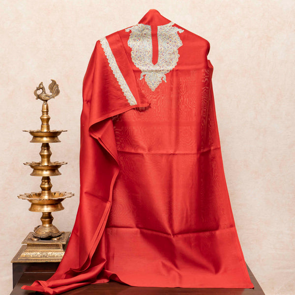 Kashmiri Hand Embroidered Chanderi Silk Kurta Fabric & Kashmiri Hand Embroidery Chandari Silk Dupatta