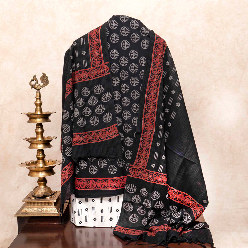 Cotton Hand Block Kurta Fabric, Cotton Hand Block Bottom Fabric & Mangalgiri Cotton Hand Block Dupatta