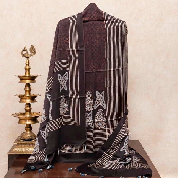 Ajrakh Hand Block Modal Silk Kurta Fabric & Ajrakh Hand Block Model Silk Dupatta