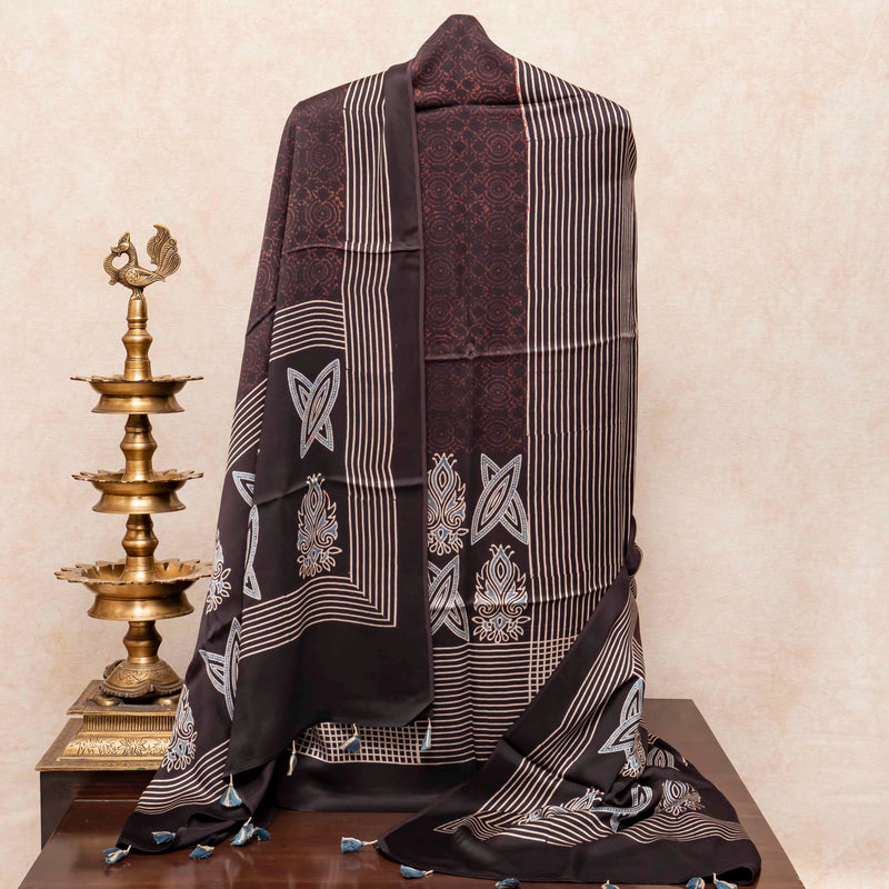 Ajrakh Hand Block Modal Silk Kurta Fabric & Ajrakh Hand Block Model Silk Dupatta