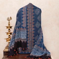Mul Cotton Hand Block Ajrakh Kurta Fabric & Mul Cotton Ajrakh Dupatta