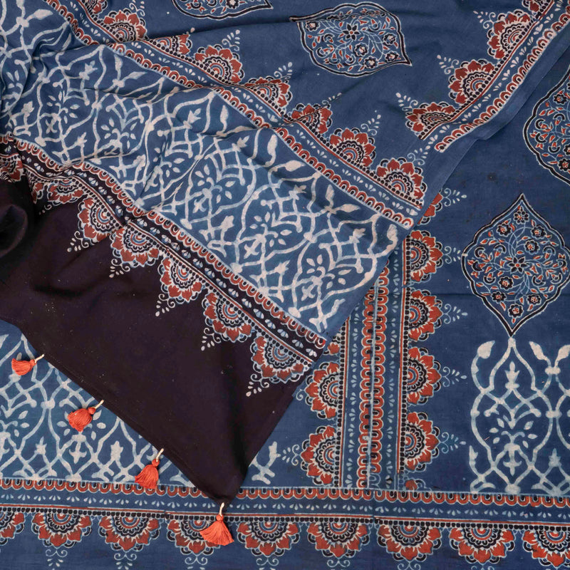 Mul Cotton Hand Block Ajrakh Kurta Fabric & Mul Cotton Ajrakh Dupatta