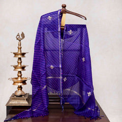 Hand Tie - Dye Kota Silk Kurta Fabric With Zari Hand Embroidery & Zari Hand Embroidery Dupatta