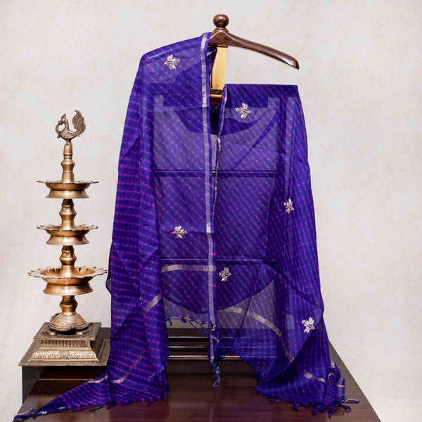 Hand Tie - Dye Kota Silk Kurta Fabric With Zari Hand Embroidery & Zari Hand Embroidery Dupatta