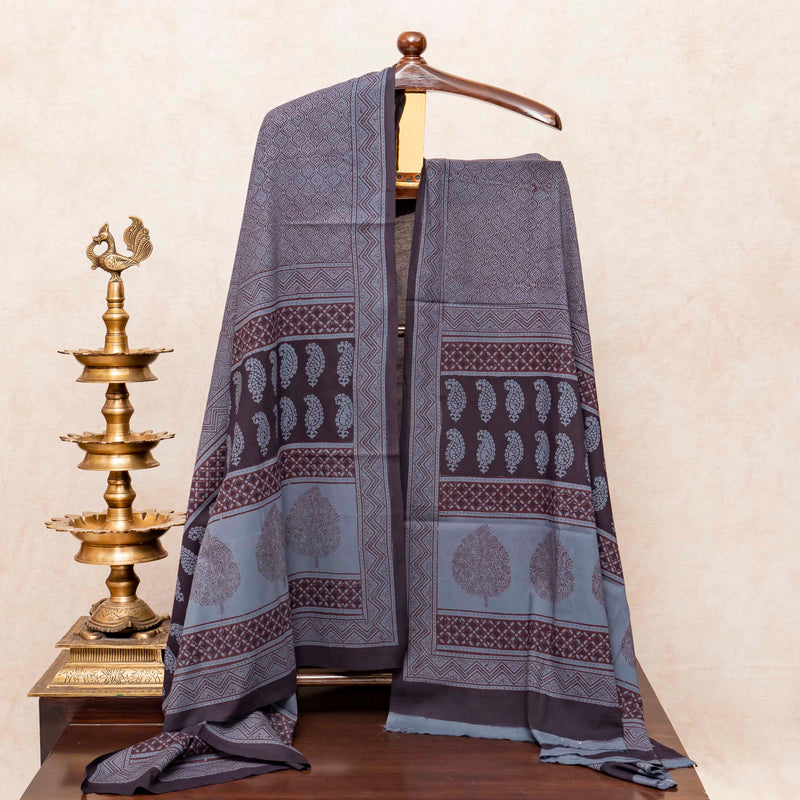 Hand Block Cotton Bagh Print Kurta Fabric, Bottom Fabric & Hand Block Cotton Bagh Print Dupatta
